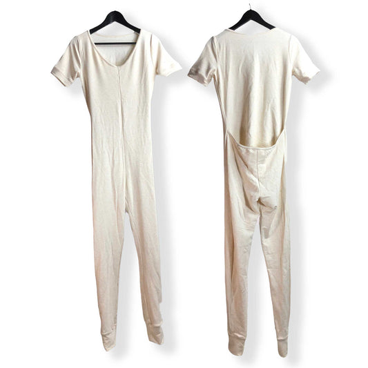 SAMPLE Heather Oatmeal Bamboo Stretch French Terry Short Sleeve Union Suit-Loungewear-S/M-Hagsters