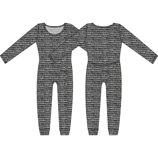 Mod Union™ | Piled Ebon Cotton Knit Women's Long Sleeve Union Suits-Loungewear-Small-Piled Ebon-Hagsters