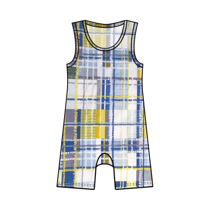 Summer Tank Baby Rompers | Various Fun Cotton Knit Prints-Baby One-Pieces-0-3 months-Blueberry Plaid-Hagsters