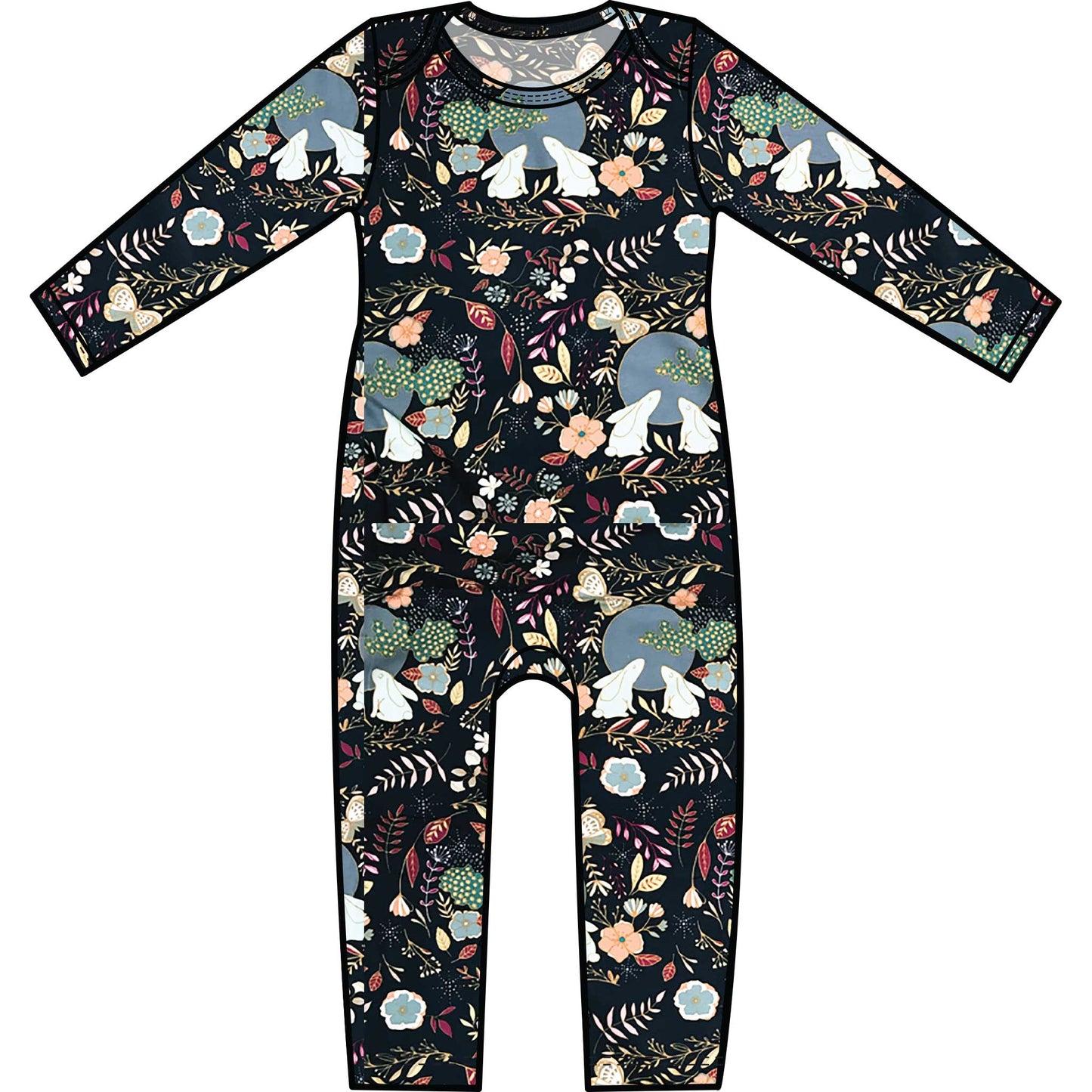 Mod Union™ Infant Long Sleeved Baby Union Suit | Various Fun Cotton Knit Prints-Baby One-Pieces-3-6 months-Sparks Moonlight Rabbits-Hagsters
