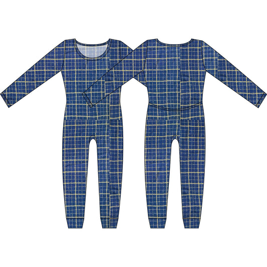 Mod Union™ | Sea Plaid Cotton Knit Women's Long Sleeve Union Suits-Loungewear-Small-Sea Plaid-Hagsters