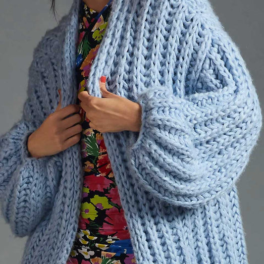 Knitted Blue Oversized Cardigan-Sweaters-Hagsters